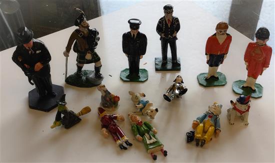 6 small articulated lead figures, 2 others & 6 larger ones